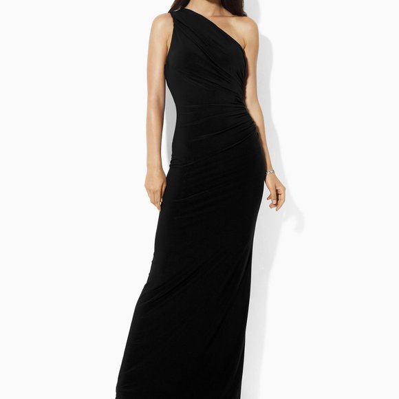 Ralph Lauren Black Ruched Jersey Gown - Picture 3 of 4